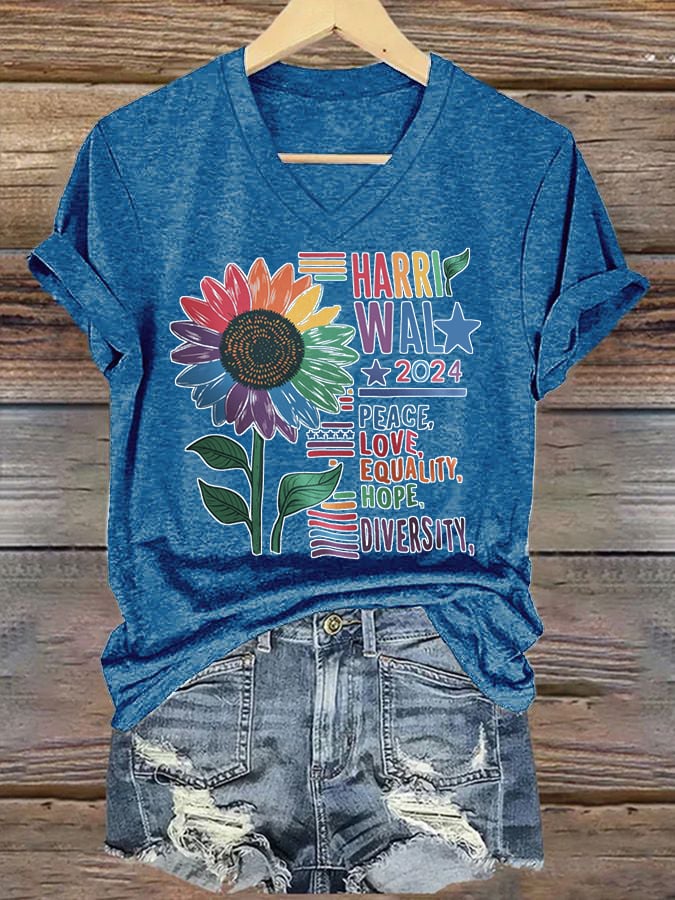 Women'S Peace Love Equality Hope Diversity Print T-Shirts