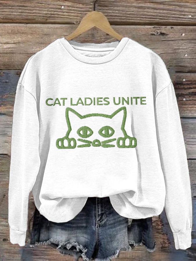 Retro Cat Ladies Unite Print Sweatshirt