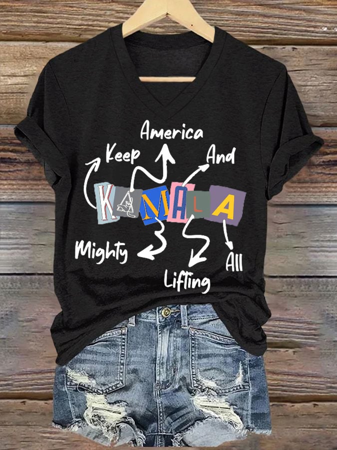 Keep America Mighty And Lifting All Casual V Neck T-Shirt
