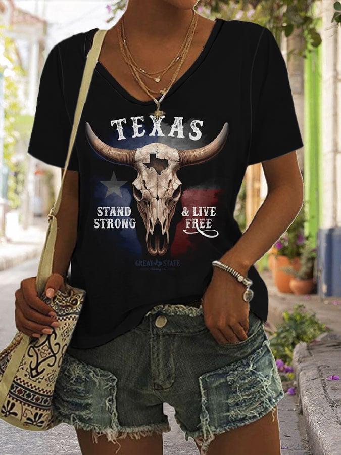 Women's Texas Strong Live Free Printed Short-Sleeved T-Shirt