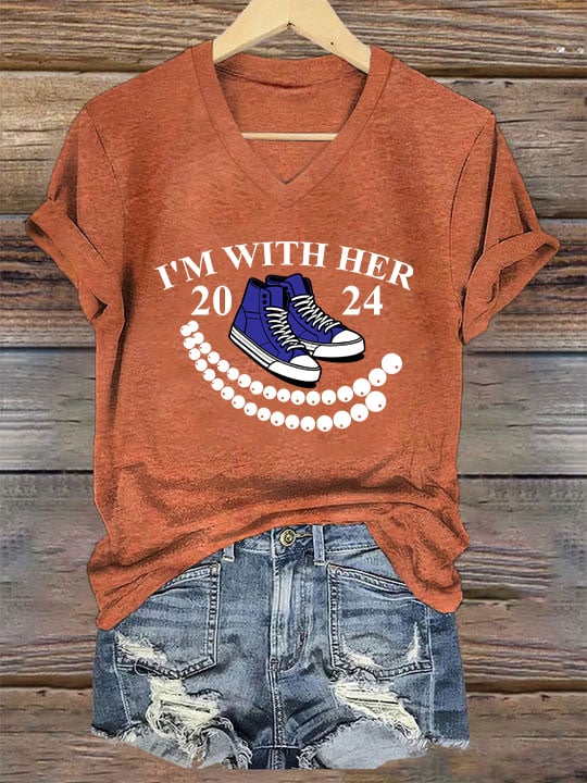Women's Chucks And Pearls Printed V Neck T-Shirt