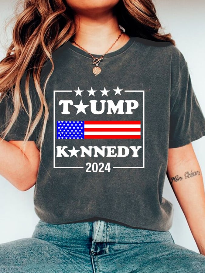 Women's American Flag Print Crew Neck T-Shirt