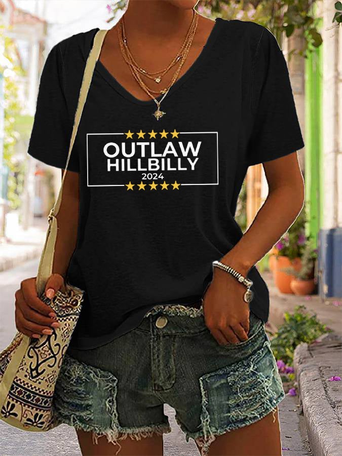 Women's Outlaw Hillbilly Print V-Neck T-Shirt