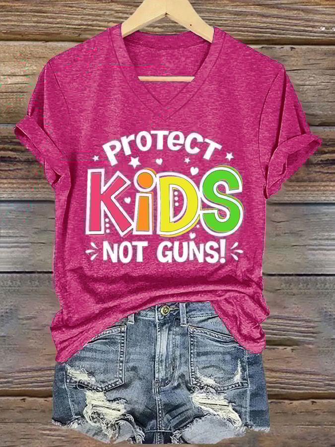 Protect Kids Not Guns Casual V Neck T-Shirt