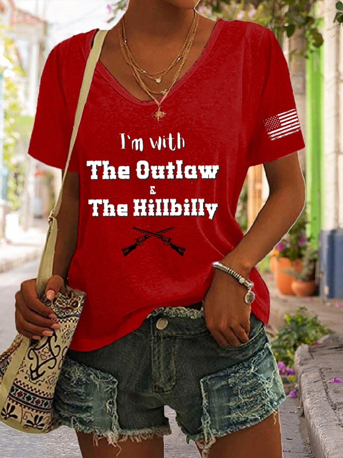Women's I’m With The Outlaw and The Hillbilly Print V-Neck T-Shirt