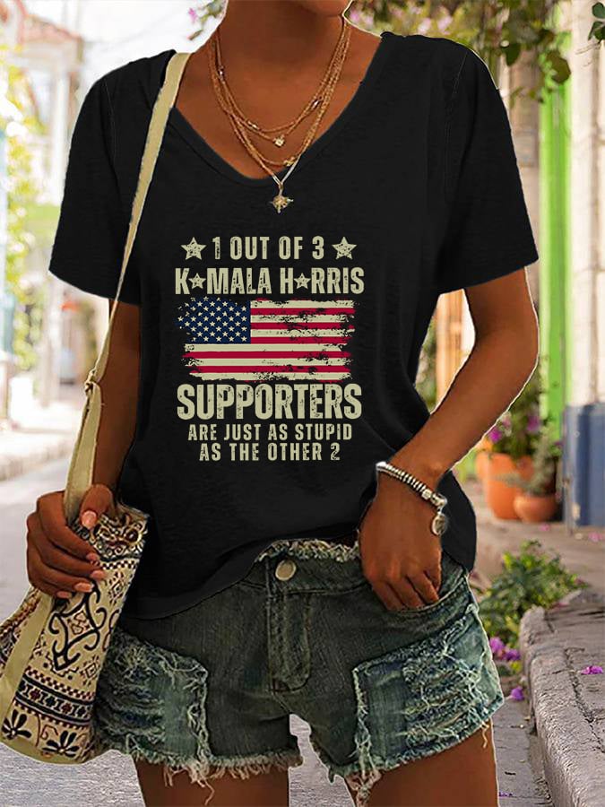 Women's 1 Out Of 3 KH Supporters Are Just As Stupid As The Other 2 Print V-Neck T-Shirt