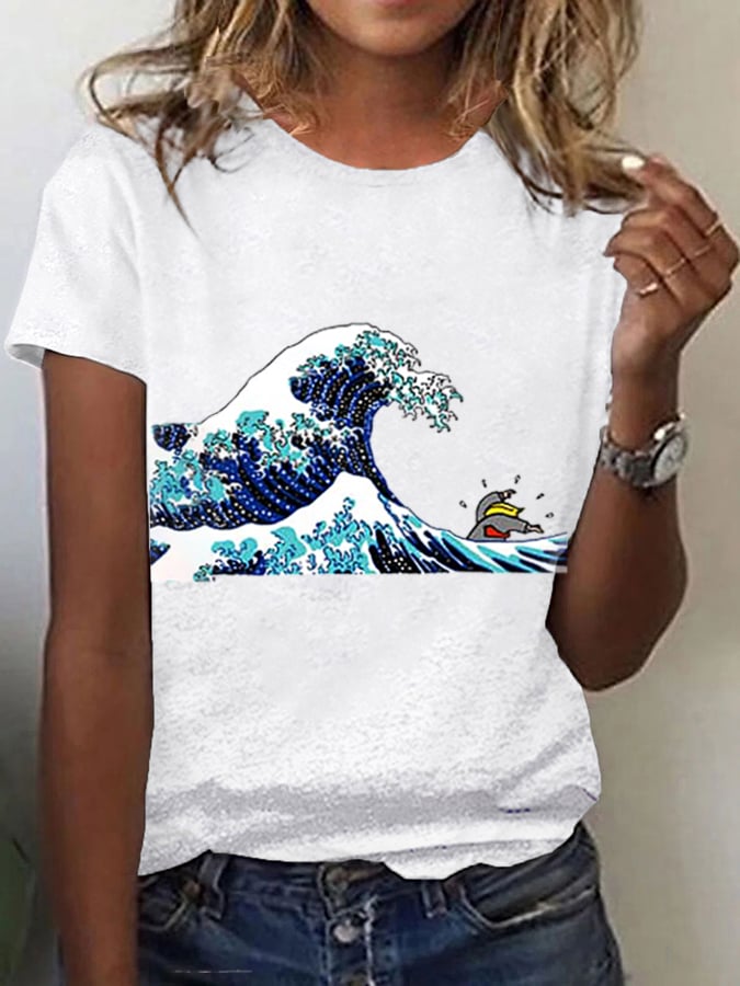 Women's Blue Waves Print T-Shirt