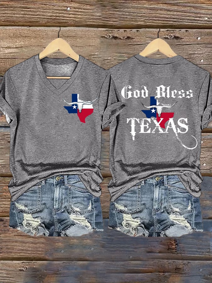 Women's God Blessed Texas Printed Short-Sleeved T-Shirt