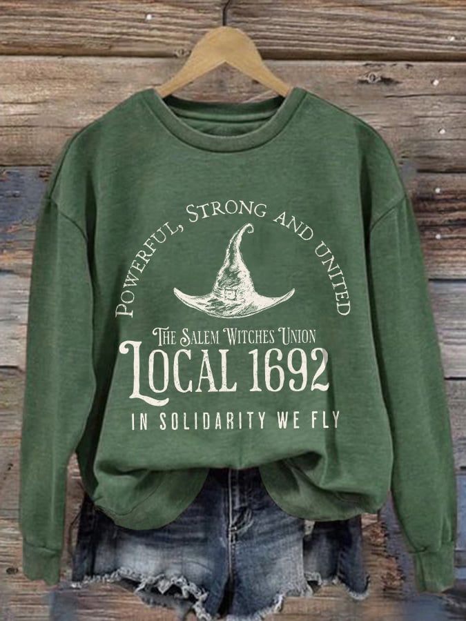 Women's The Salem Witches Union Local 1692 Print Round Neck Sweatshirt