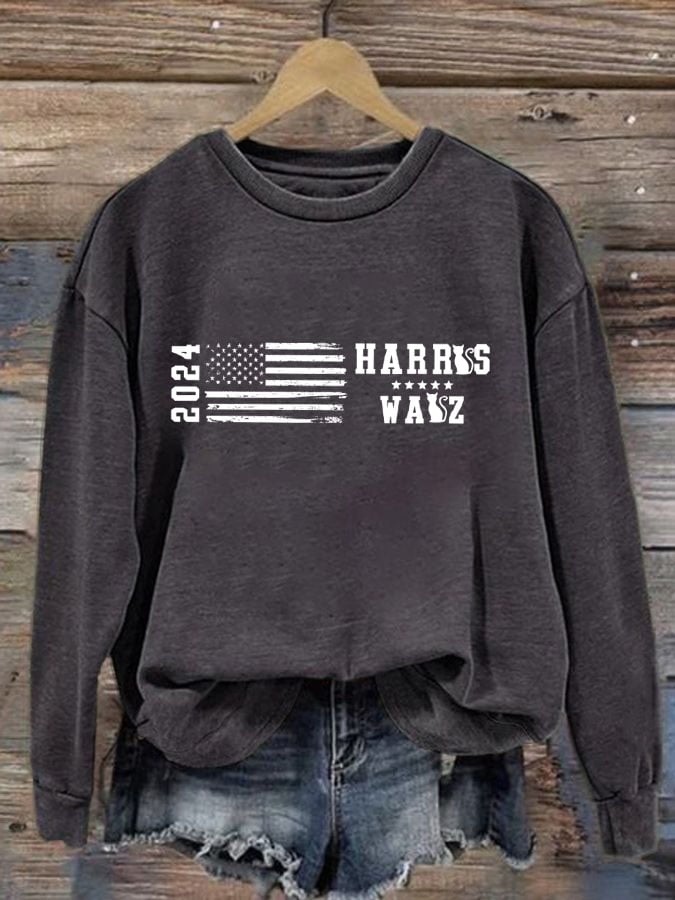 Women's Retro Flag Print Crewneck Sweatshirt