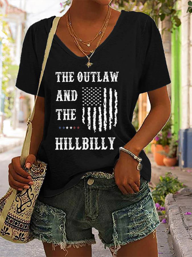 Women's The Outlaw and The Hillbilly Print V-Neck T-Shirt