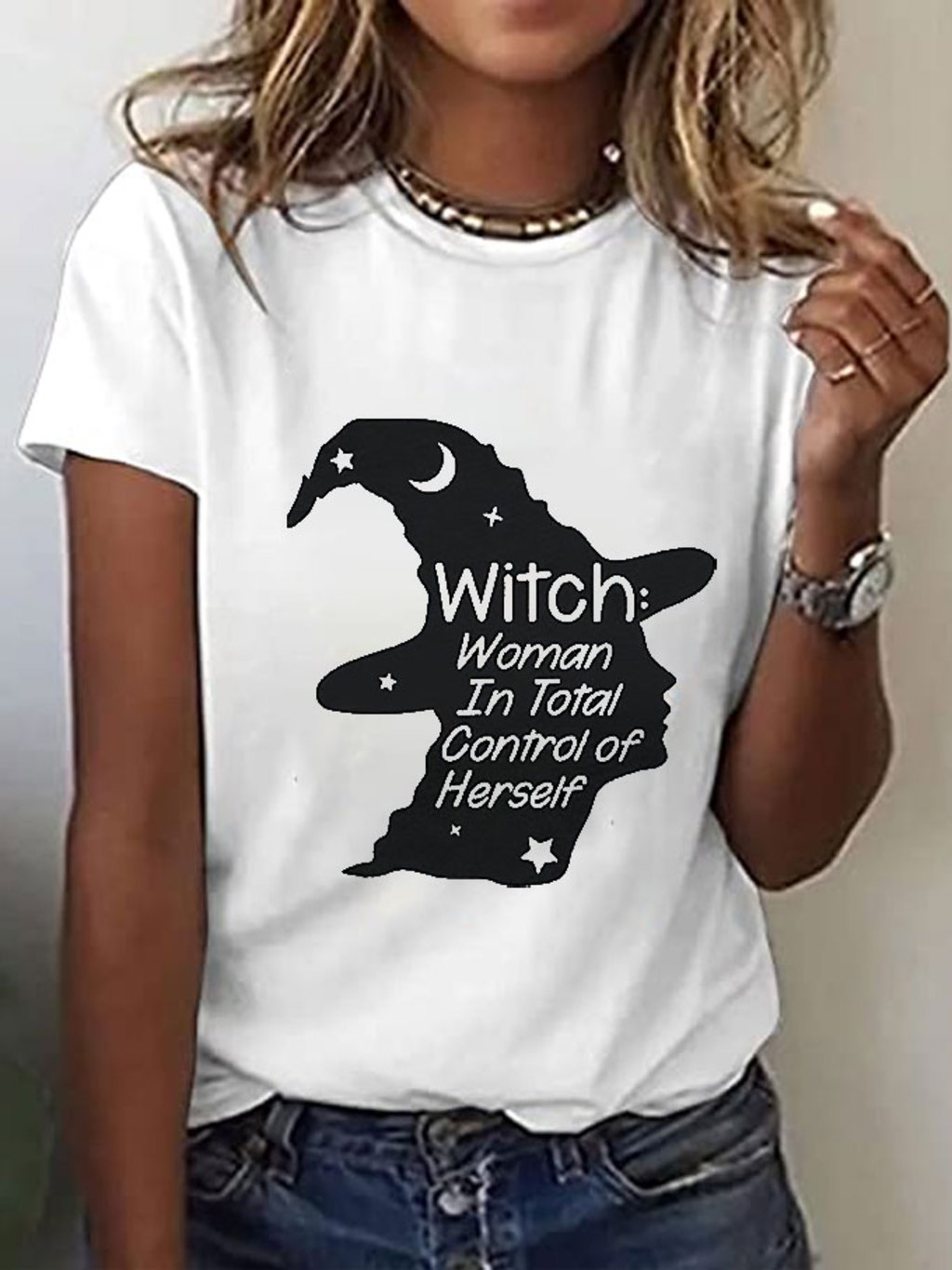 Women's Witch Woman In Total Control Herself Powherful Print T-Shirt