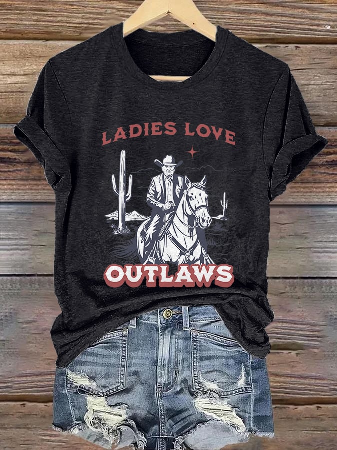 Retro Ladies Love Outlaws Print T-Shirt