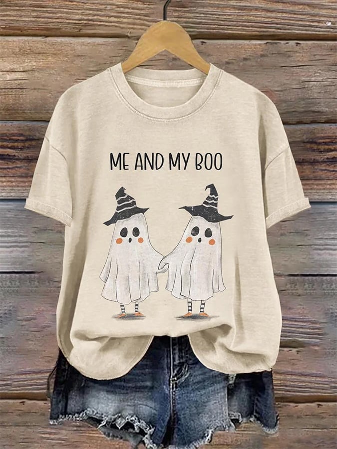 Women's Me And My Boo Ghost Spooky Season Halloween Art Print T-shirt