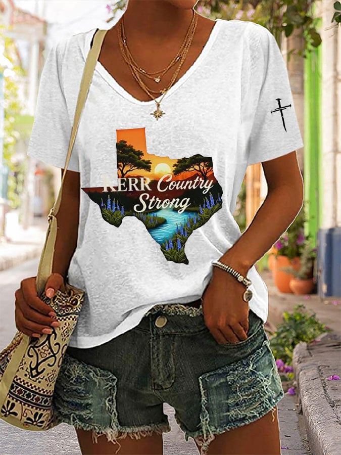 Women's Texas Flood KERR Country Strong Print Casual T-Shirt