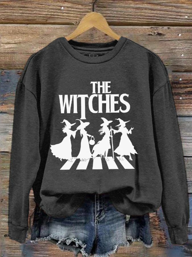 Women's Halloween The Witches Print Crew Neck Sweatshirt