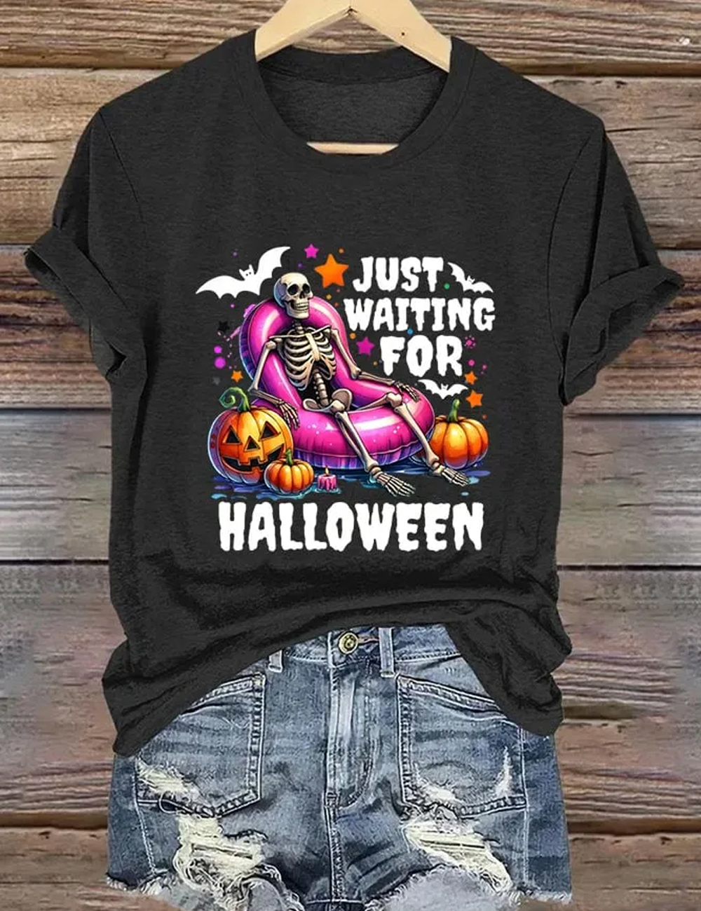 Women's Just Waiting for Halloween Print Casual T-Shirt