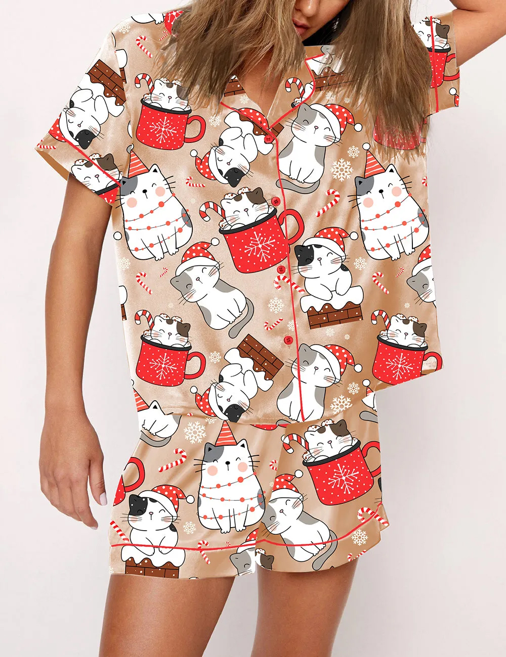 Women's Christmas Cat Pajama Set