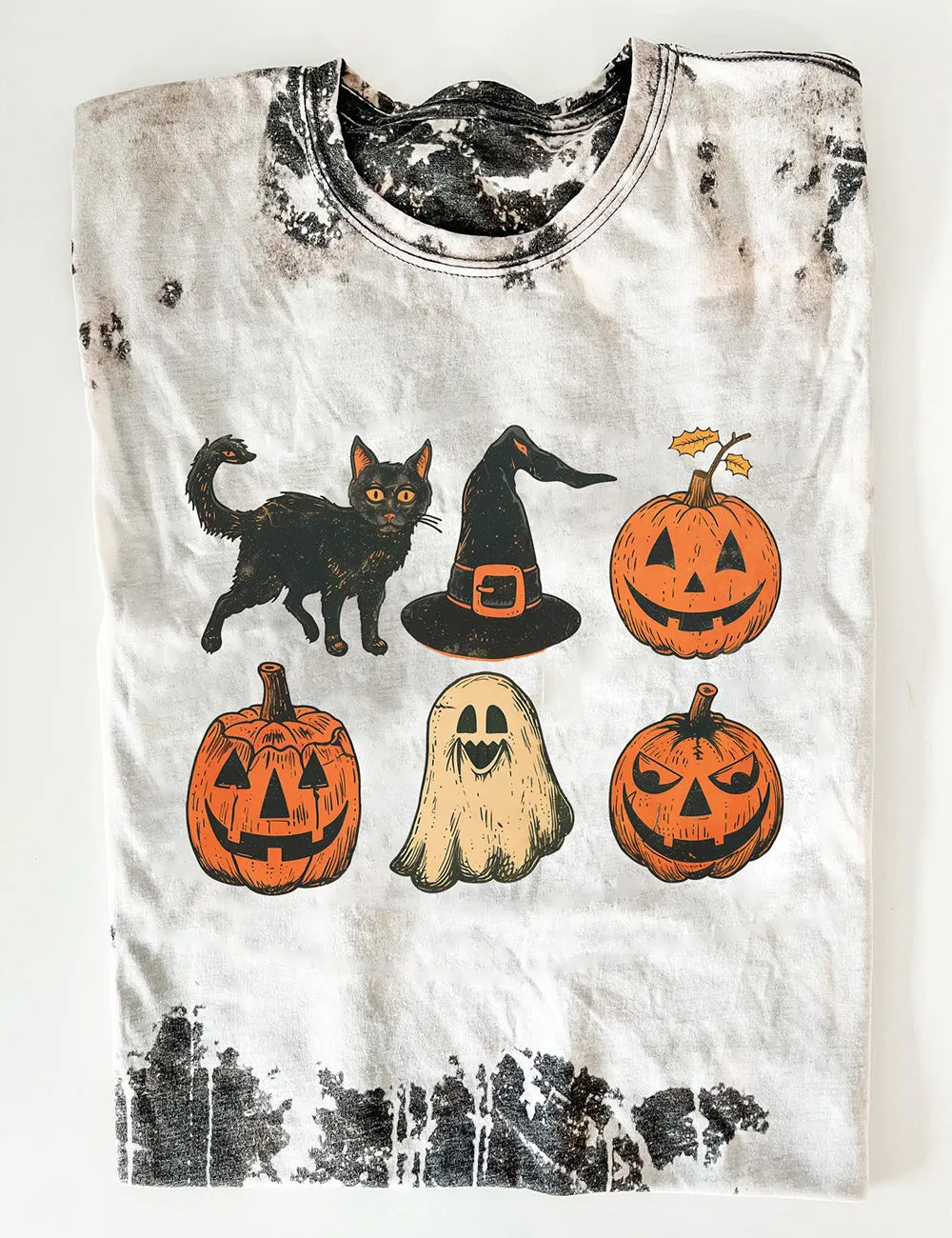 Women's 1990 Nostalgic Halloween Black Cat Pumpkin Print T-Shirt