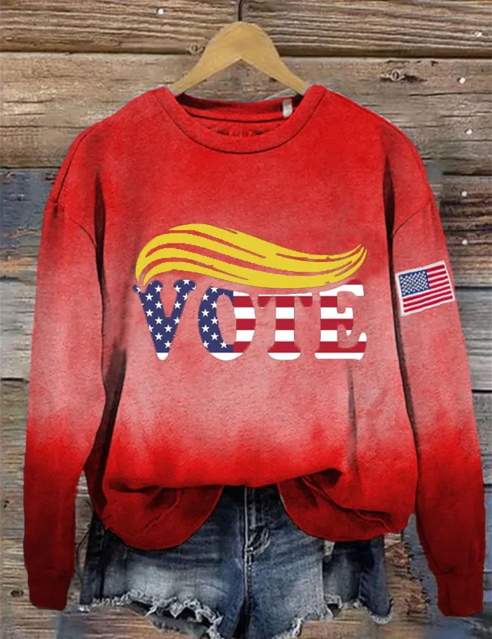 Women'S Casual Red American Flag Fight Print Sweatshirt