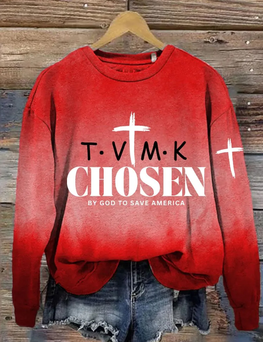 Women's Chosen By God To Save America Print Casual Crew Neck Sweatshirt