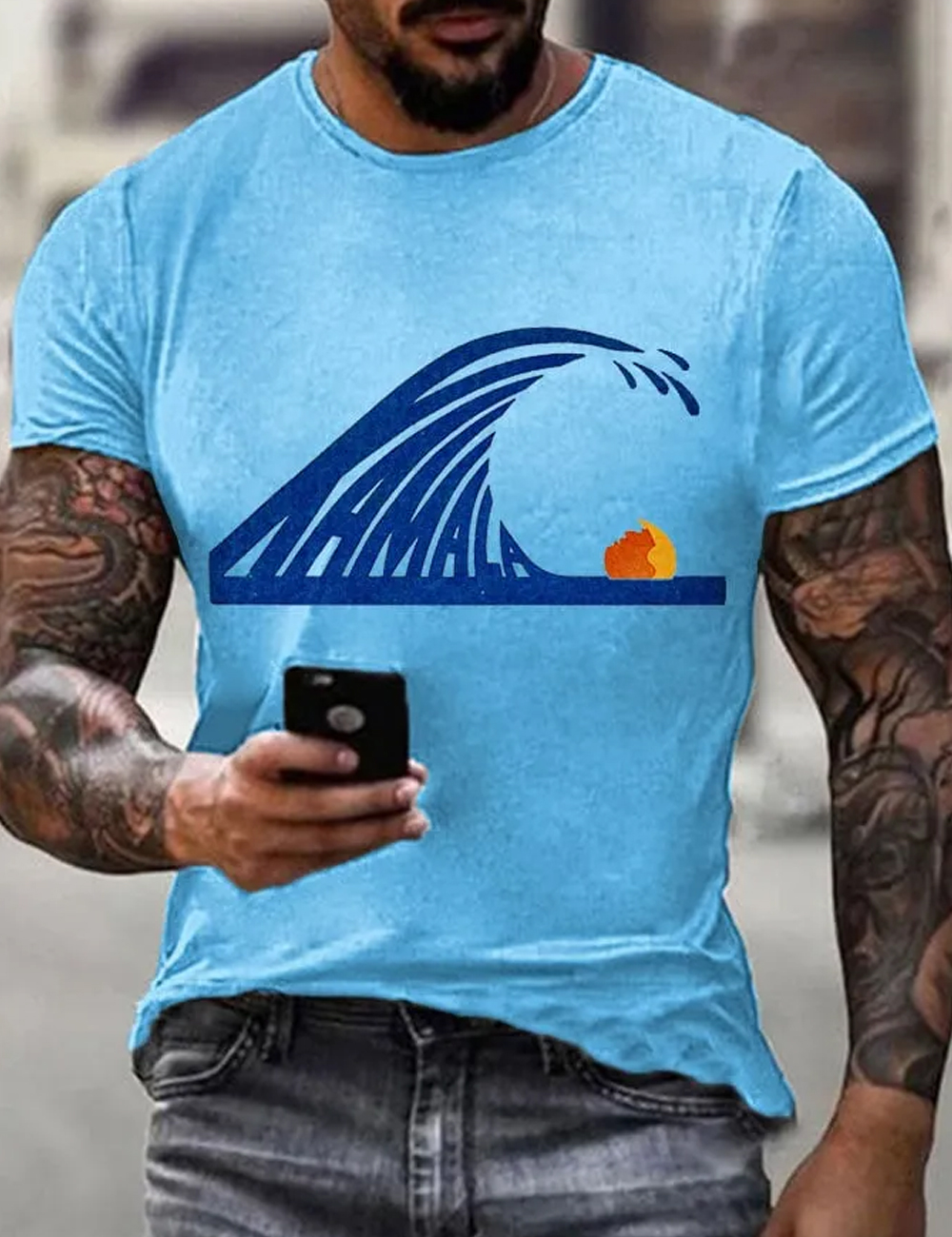 Men's Blue Wave Print T-Shirt
