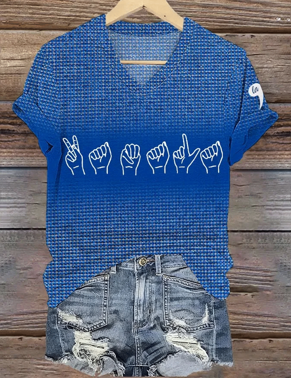 Women's Gesture Print V Neck T-Shirt