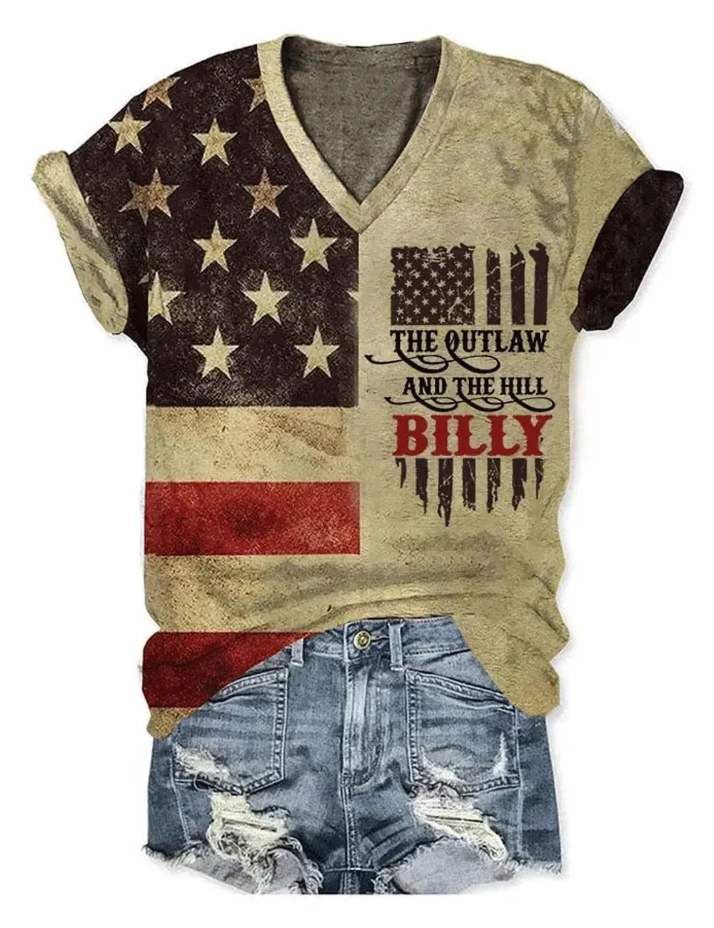 Women's The Outlaw and The Hillbilly Print V-Neck T-Shirt