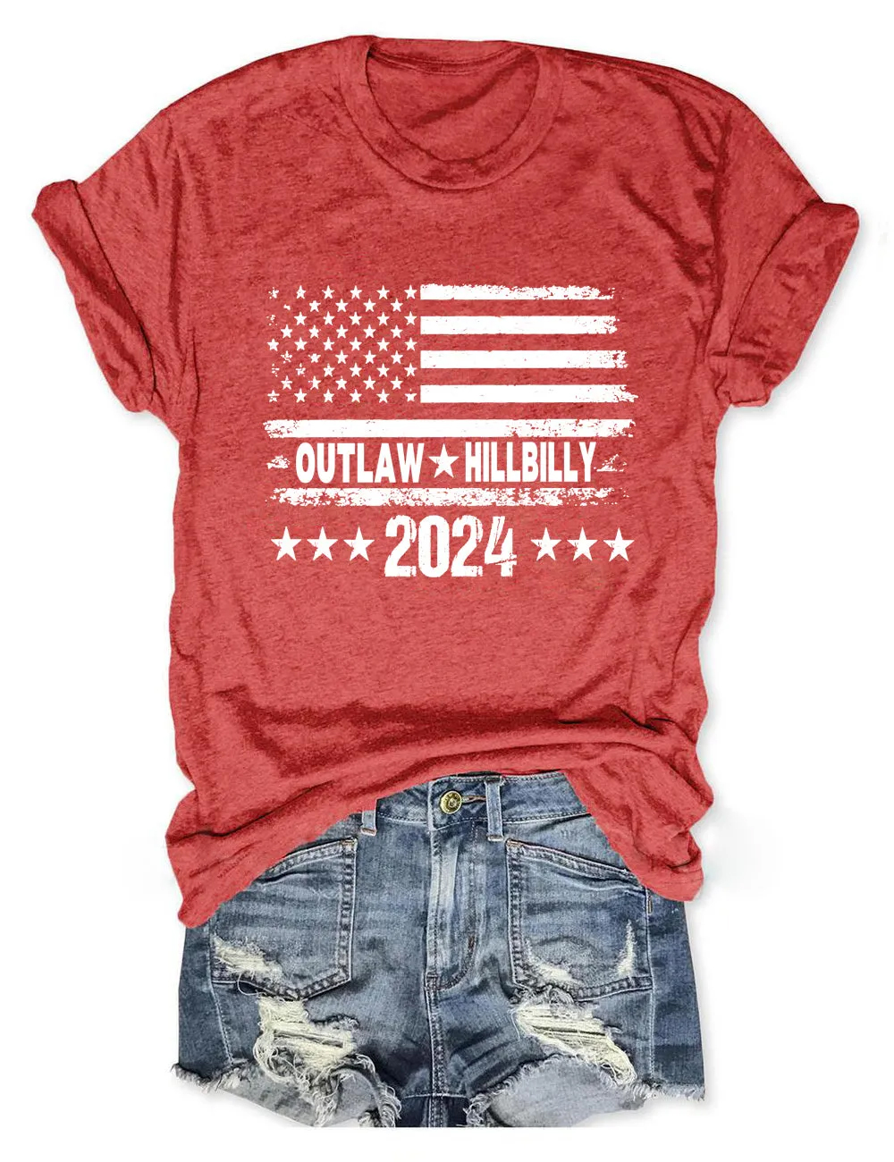 Women's Outlaw Hillbilly 2024 Crew Neck Print T-Shirt