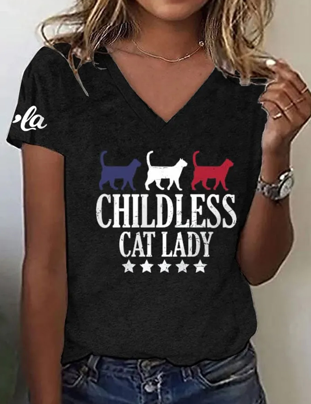 Women's Childless Cat Lady V-Neck Tee