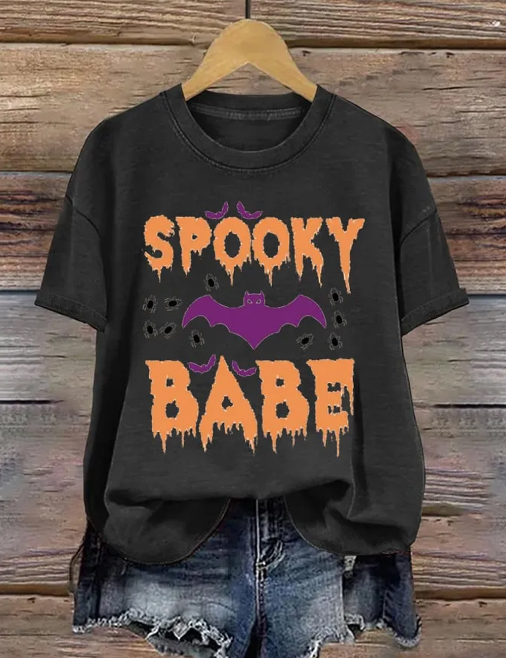 Women's Halloween Bat Print Short-Sleeved T-shirt