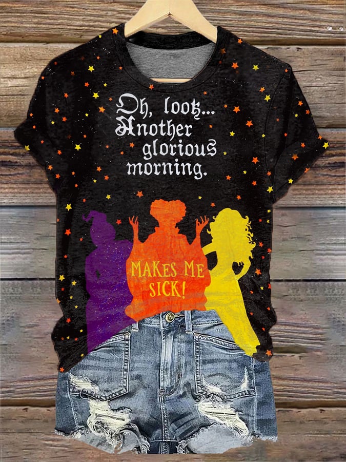Women's Halloween Hocus Pocus Witch Sisters Print Casual Tee