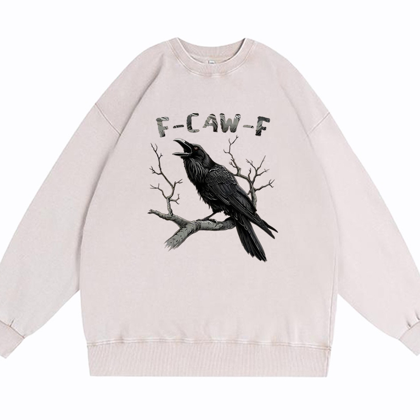 F-Caw-F Crow Cotton Washed Long Sleeve Sweatshirt