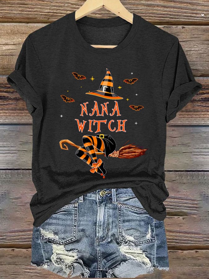 Women's Witch Print Crew Neck Casual T-Shirt