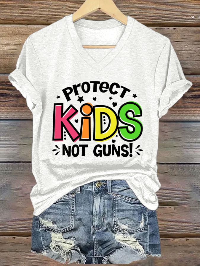 Protect Kids Not Guns Casual V Neck T-Shirt