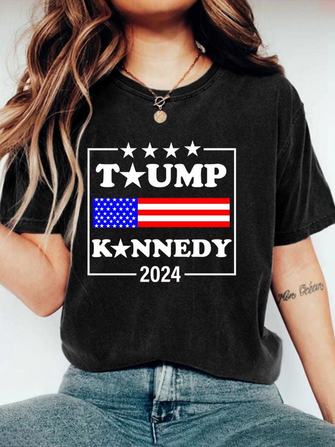 Women's American Flag Print Crew Neck T-Shirt
