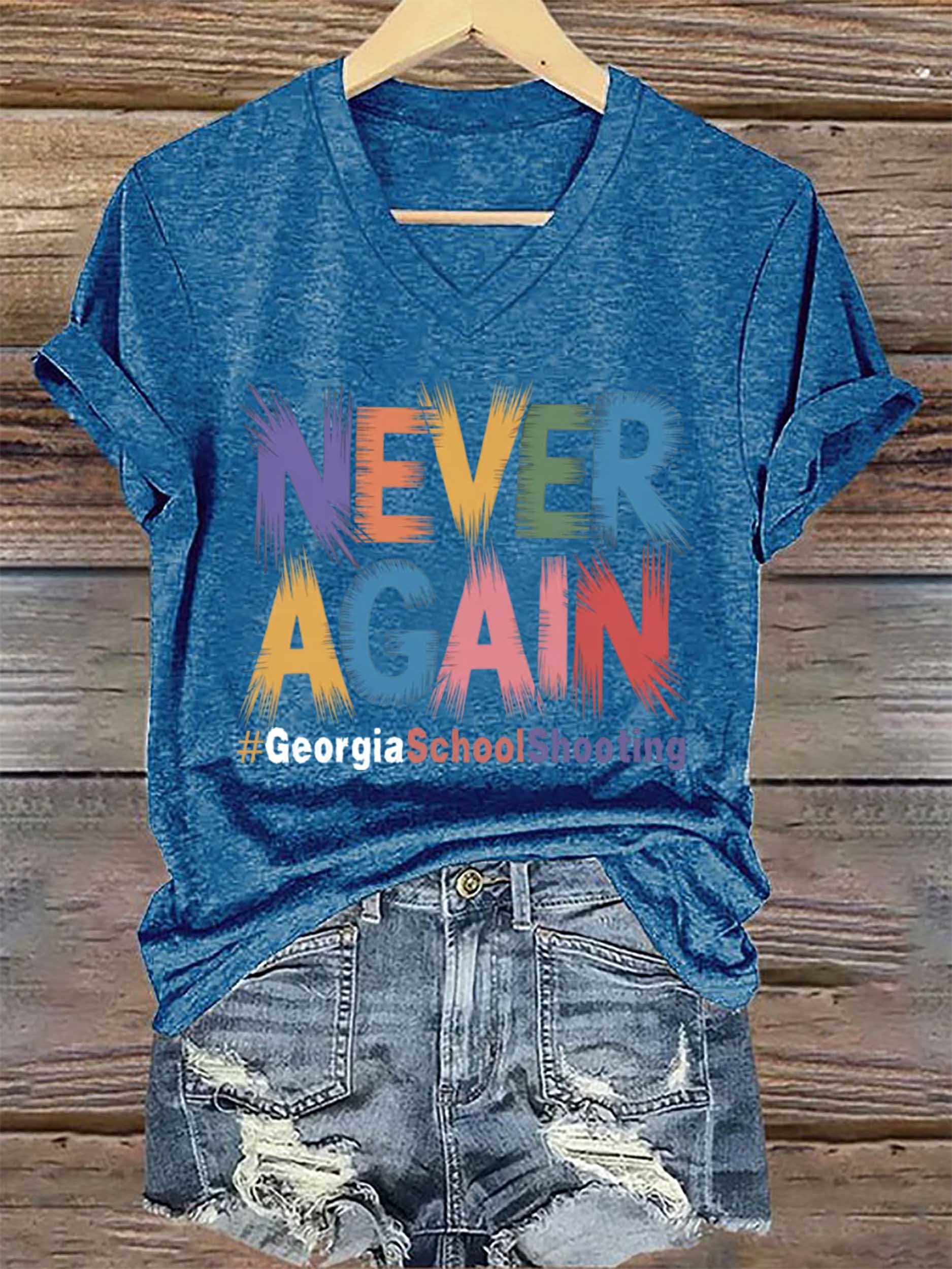 Women's Never Again #Georgiaschoolshooting Printed Short-Sleeved T-Shirt