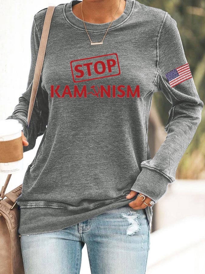 Women's American Flag Print Crew Neck Sweatshirt