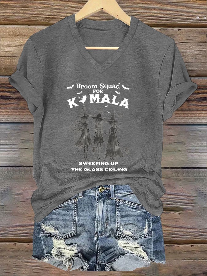 Women's Witches Halloween Print V Neck T-Shirt