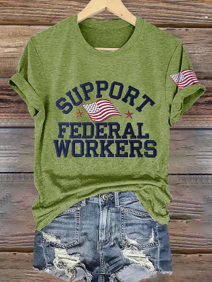 Retro Support Federal Workers Print T-Shirt