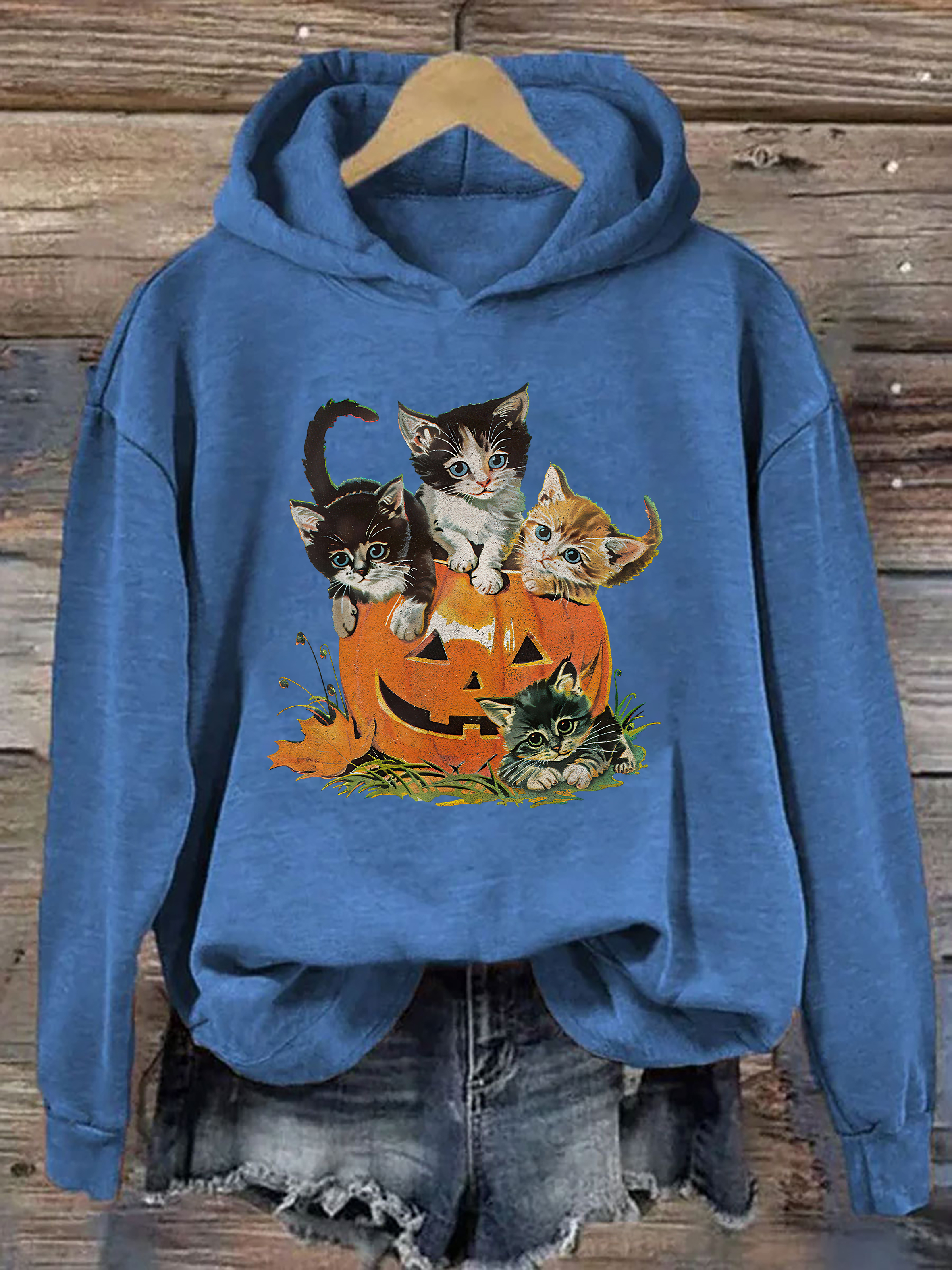 Vintage 90s Cat Halloween Hoodie