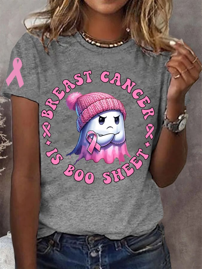 Women's Breast Cancer Is Boo Sheet Pink Halloween Ghost Breast Cancer Awareness Warrior Tee