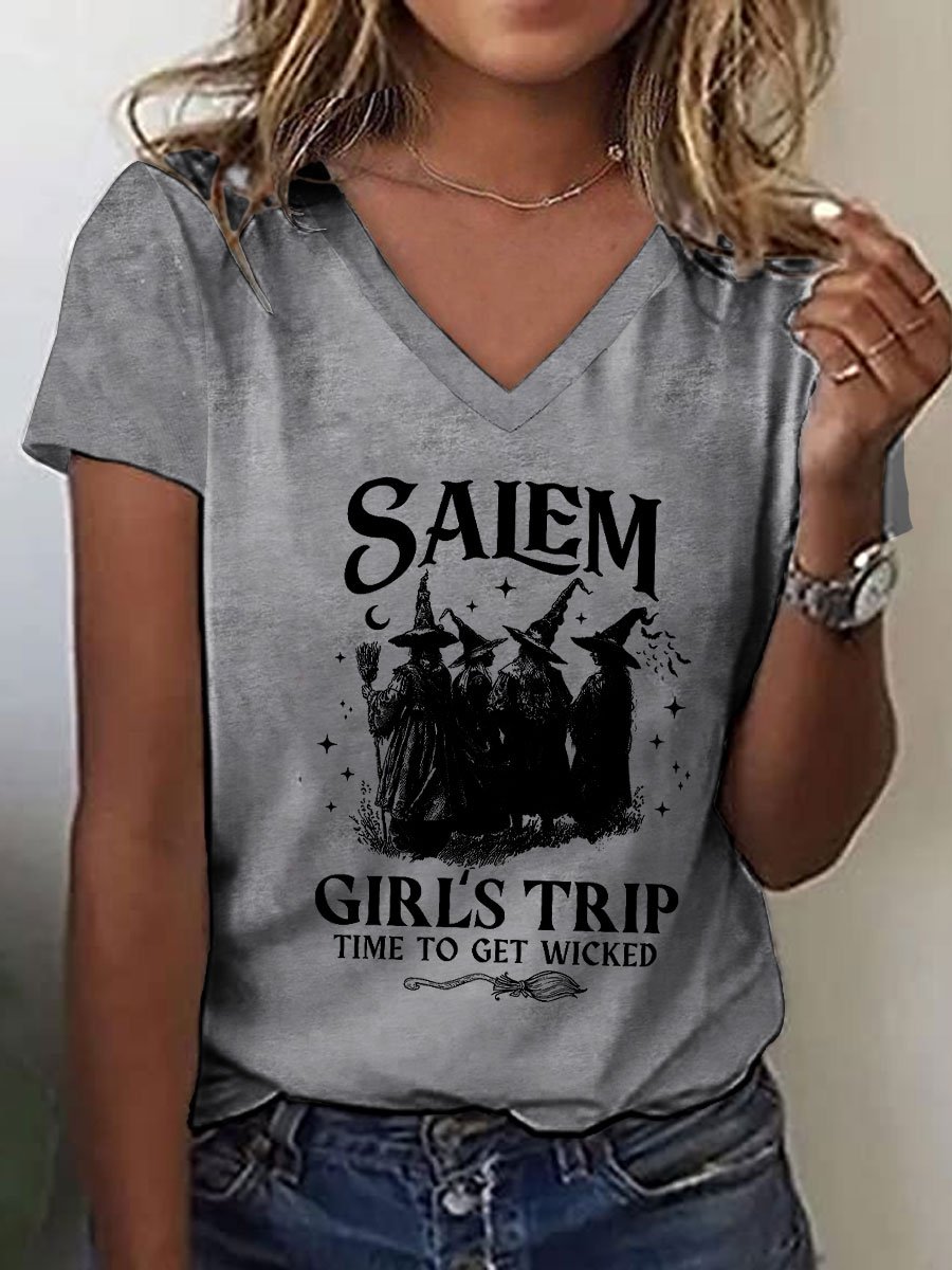 Women's Halloween Girl's Trip Time To Get Wicked Print T-Shirt