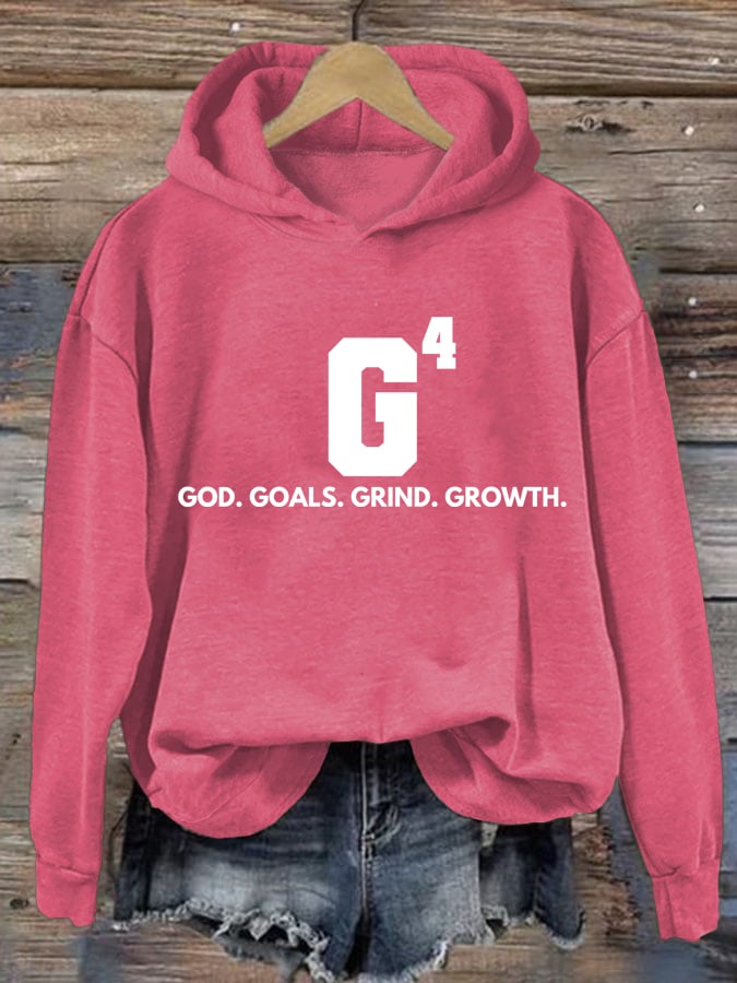 Women's God Goals Grind Growth Printed Hoodie