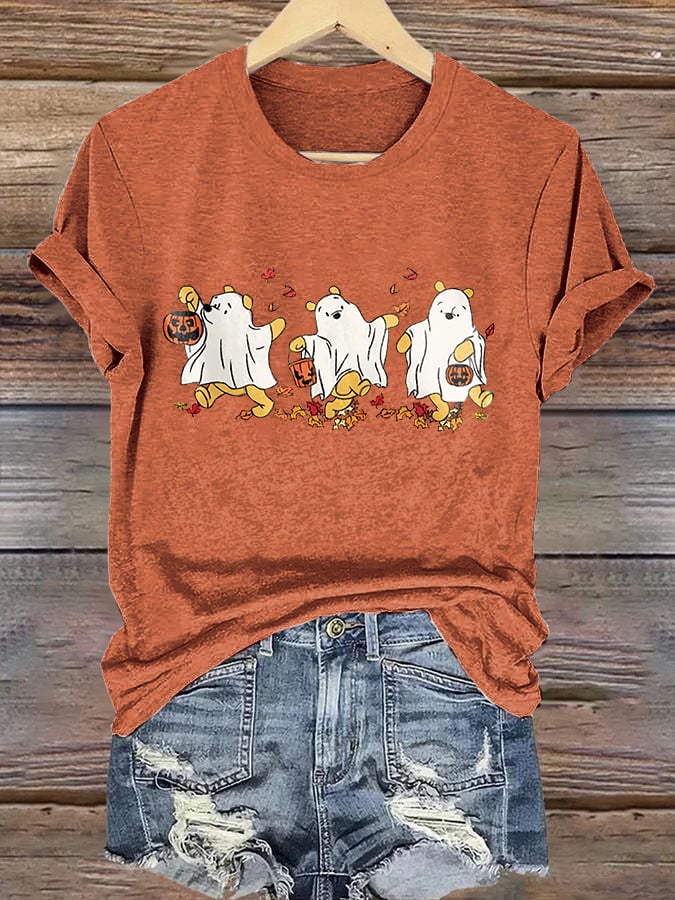 Retro Halloween Ghost Print T-Shirt
