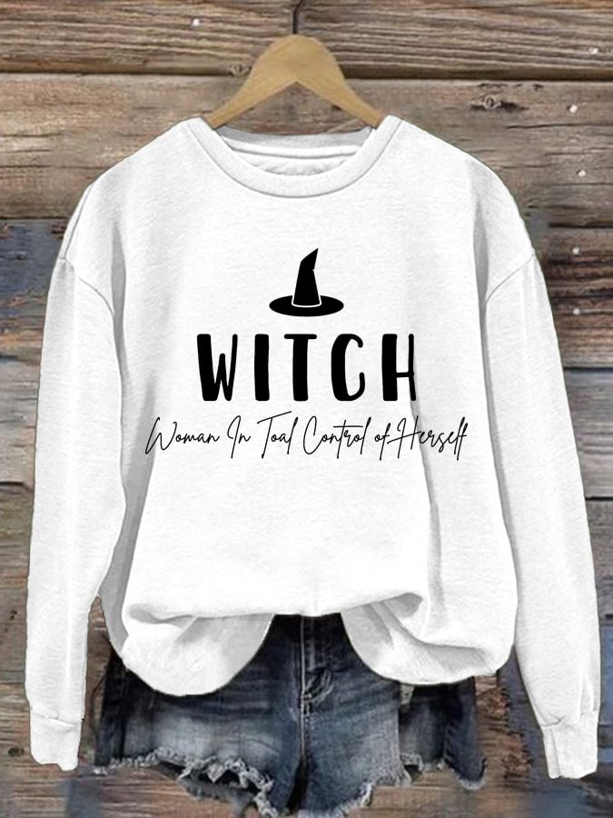 Women's WItch Woman In Total Control Of Herself Print Round Neck Sweatshirt