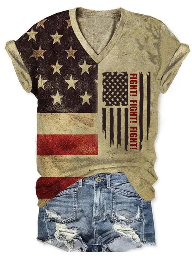 Women's Fight America Print Casual T-Shirt