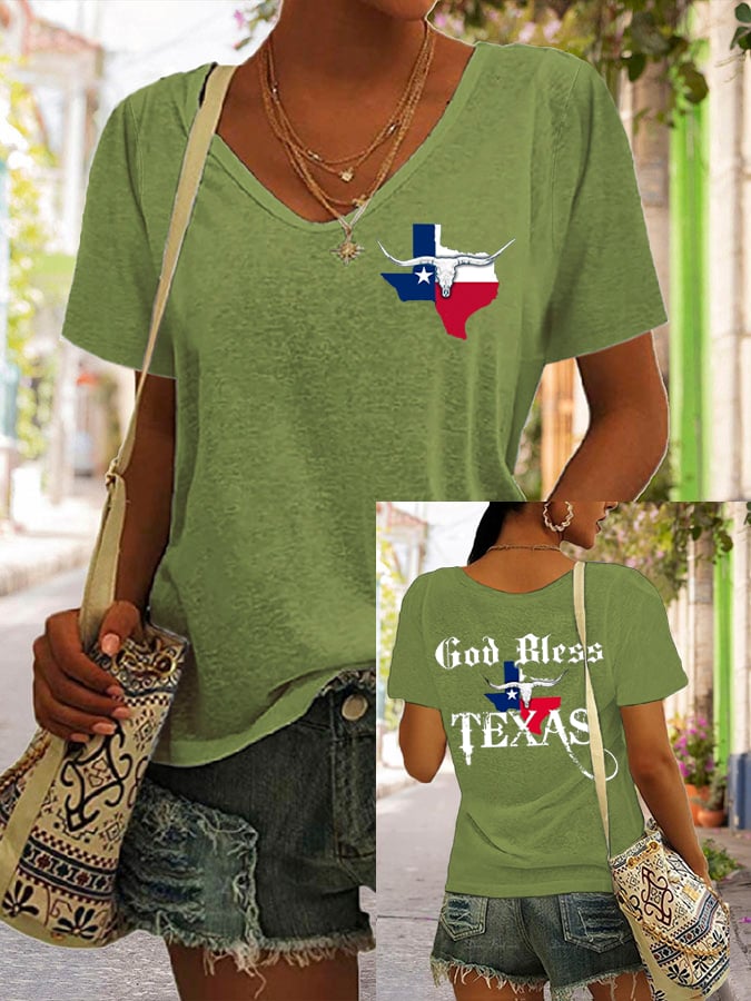 Women's God Bless Texas Printed Short-Sleeved T-Shirt