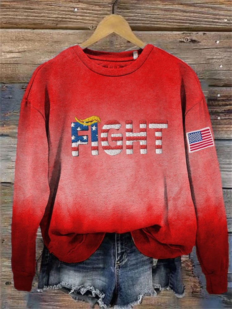 Women'S Casual Red American Flag Fight Print Sweatshirt