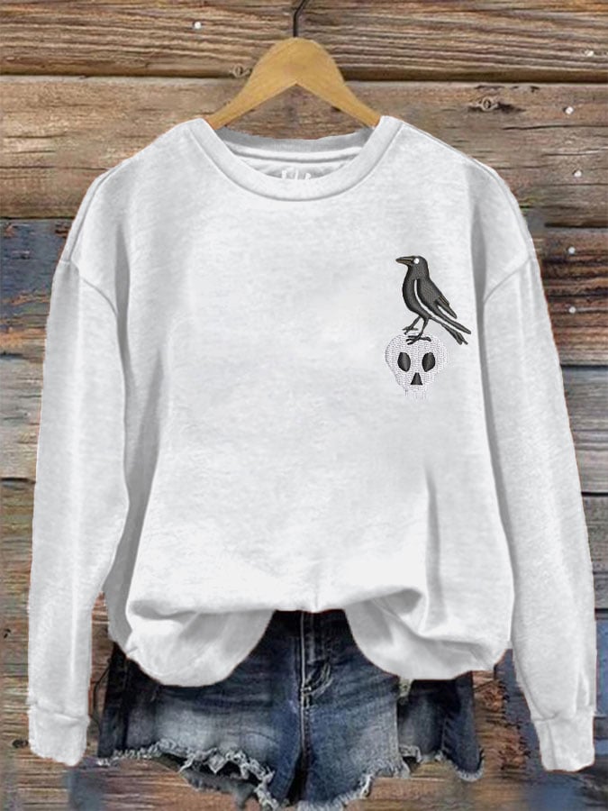 Women's Halloween Crow Skull Sweatshirt